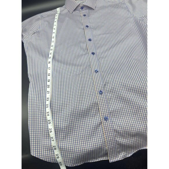 Twillory Peach Blue Plaid Tailored Fit Long Sleeve Button Up Shirt Sz 16 36/37 - Picture 10 of 10